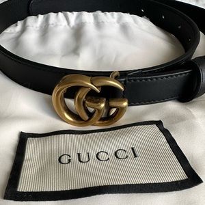 Pre-loved GG Marmont Thin Leather Belt Size 75